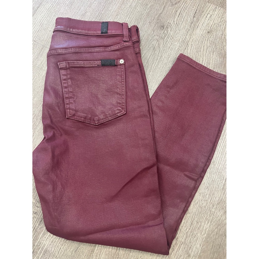 7 For All Mankind Womens Burgundy Coated High Waist Skinny Ankle Jeans Size 29